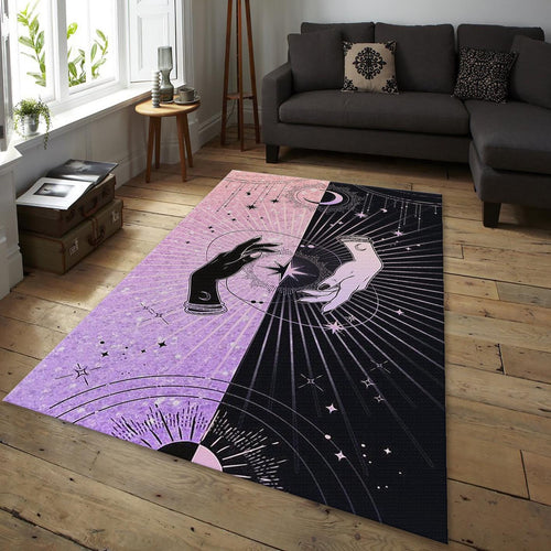 Celestial Hands Area Rug, Goth Witchy Decor, Pink & Black Duality