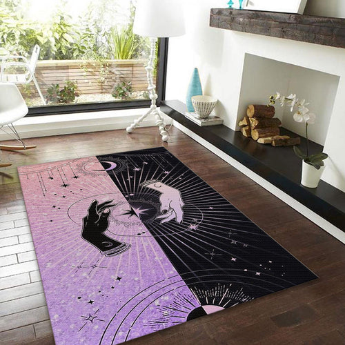 Celestial Hands Area Rug, Goth Witchy Decor, Pink & Black Duality