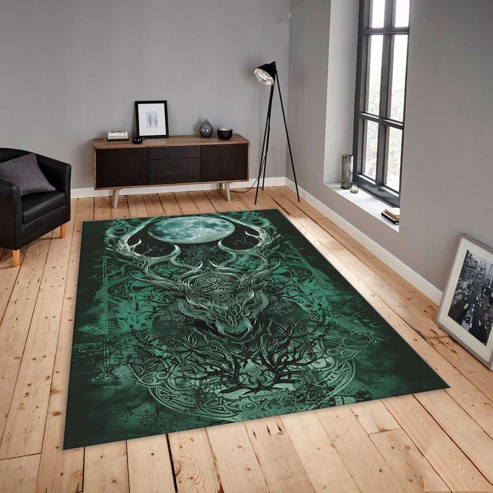 Gothic Deer Area Rug, Celtic Knot Forest God, Dark Pagan Decor