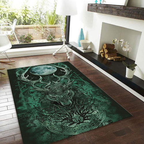 Gothic Deer Area Rug, Celtic Knot Forest God, Dark Pagan Decor