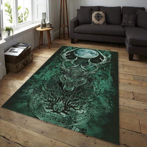 Gothic Deer Area Rug, Celtic Knot Forest God, Dark Pagan Decor