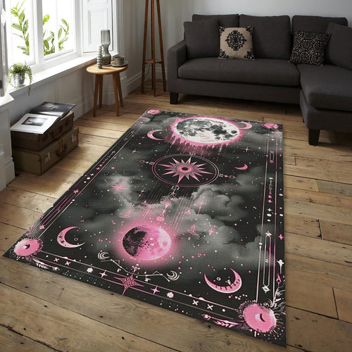 Goth Celestial Area Rug, Pink Black Moon, Witchy Decor
