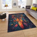 Boho Dreamcatcher Area Rug, Colorful Feather Art, Non-Slip Carpet
