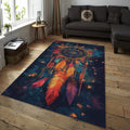 Boho Dreamcatcher Area Rug, Colorful Feather Art, Non-Slip Carpet