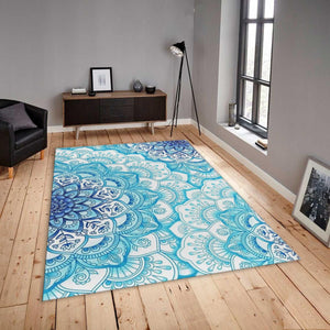 Blue Mandala Area Rug, Non-Slip Spiritual Decor