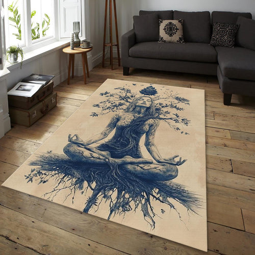 Tree of Life Yoga Rug, Zen Meditation Room Decor, Non-Slip Carpet