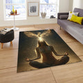 Spiritual Phoenix Area Rug, Gold Meditation Decor, Non-Slip
