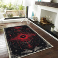 Goth Occult Area Rug, Red Black Sacred Geometry, Non-Slip Floor