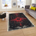 Goth Occult Area Rug, Red Black Sacred Geometry, Non-Slip Floor
