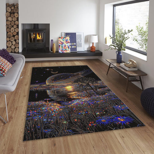 Celestial Galaxy Area Rug, Starry Night Zen Decor, Non-Slip