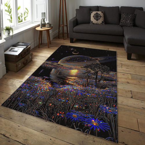 Celestial Galaxy Area Rug, Starry Night Zen Decor, Non-Slip