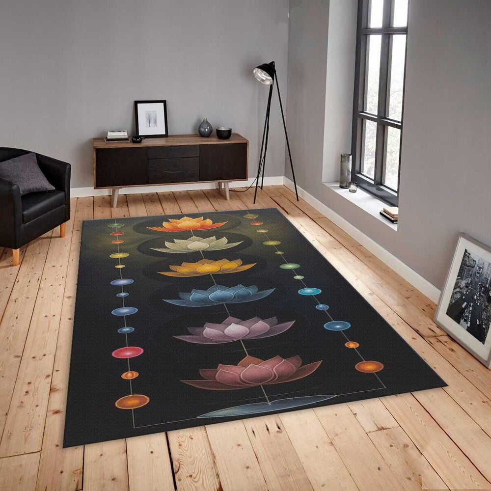 Chakra Lotus Rug, Colorful Meditation Decor, Non-Slip Area Rug