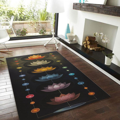 Chakra Lotus Rug, Colorful Meditation Decor, Non-Slip Area Rug