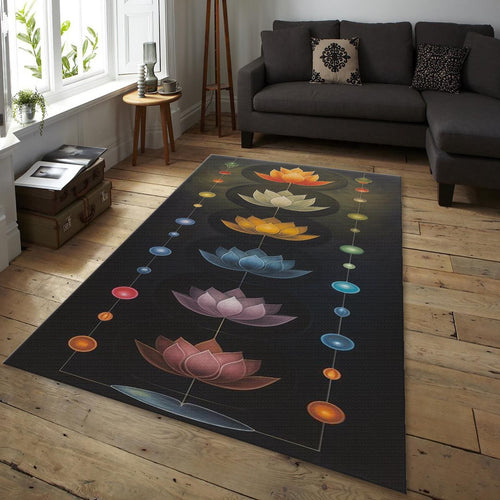 Chakra Lotus Rug, Colorful Meditation Decor, Non-Slip Area Rug