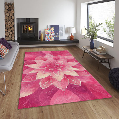 Pink Mandala Area Rug, Spiritual Zen Decor, Non-Slip Carpet