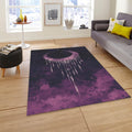 Goth Moon Area Rug, Purple Black Celestial Carpet, Non-Slip
