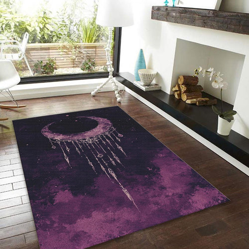 Goth Moon Area Rug, Purple Black Celestial Carpet, Non-Slip