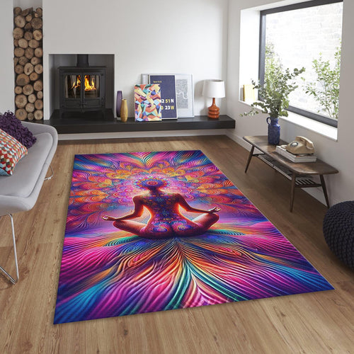 Psychedelic Meditation Rug, Colorful Chakra Art, Non-Slip Zen