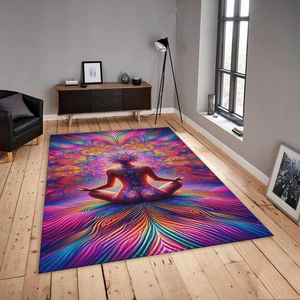 Psychedelic Meditation Rug, Colorful Chakra Art, Non-Slip Zen