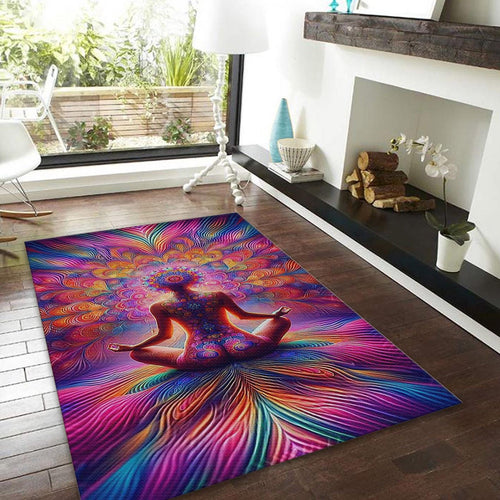 Psychedelic Meditation Rug, Colorful Chakra Art, Non-Slip Zen