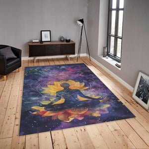 Lotus Flower Meditation Rug, Watercolor Galaxy Art, Non-Slip