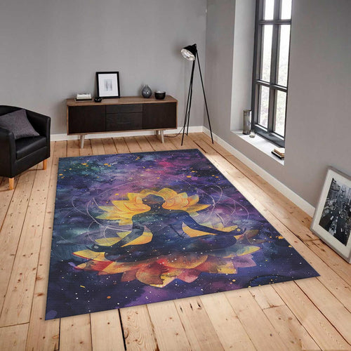 Lotus Flower Meditation Rug, Watercolor Galaxy Art, Non-Slip