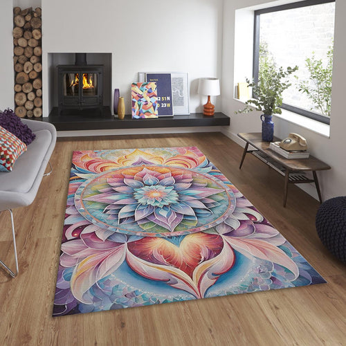 Pastel Mandala Area Rug, Non-Slip Zen Decor