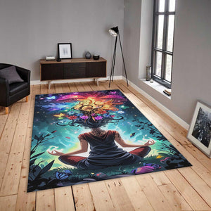 Psychedelic Meditation Rug, Colorful Mushroom, Zen Decor