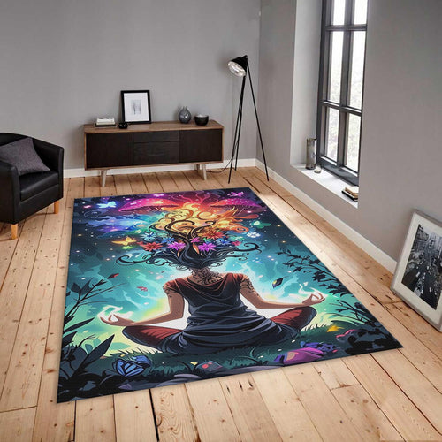 Psychedelic Meditation Rug, Colorful Mushroom, Zen Decor
