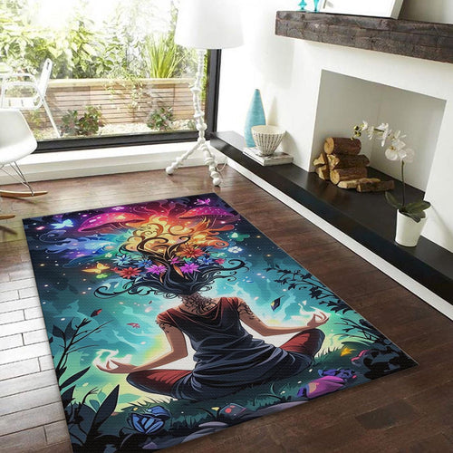 Psychedelic Meditation Rug, Colorful Mushroom, Zen Decor