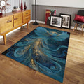 Phoenix Area Rug, Blue Gold, Zen Reiki Decor, Non-Slip