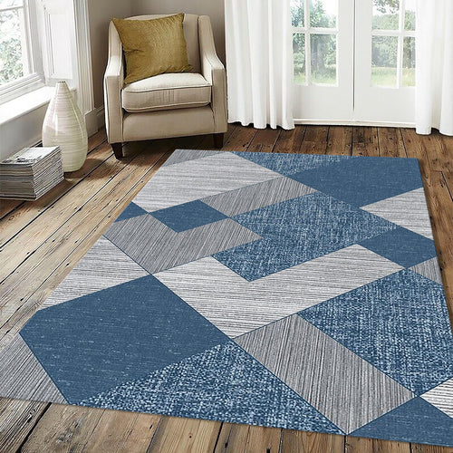 Modern Navy Blue & Gray Geometric Rug