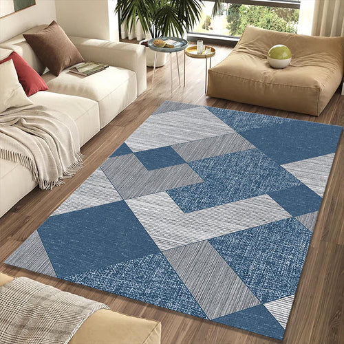 Modern Navy Blue & Gray Geometric Rug