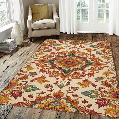 Ornate Mandala Medallion Rug Traditional Oriental Floral