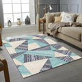Geometric Tribal Patchwork Rug Navy Aqua Teal Bohemian Abstract