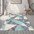Geometric Tribal Patchwork Rug Navy Aqua Teal Bohemian Abstract