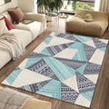 Geometric Tribal Patchwork Rug Navy Aqua Teal Bohemian Abstract