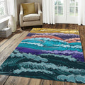 Vibrant Cartoon Ocean Waves Rug Dynamic Blue Purple Sea Art Mat