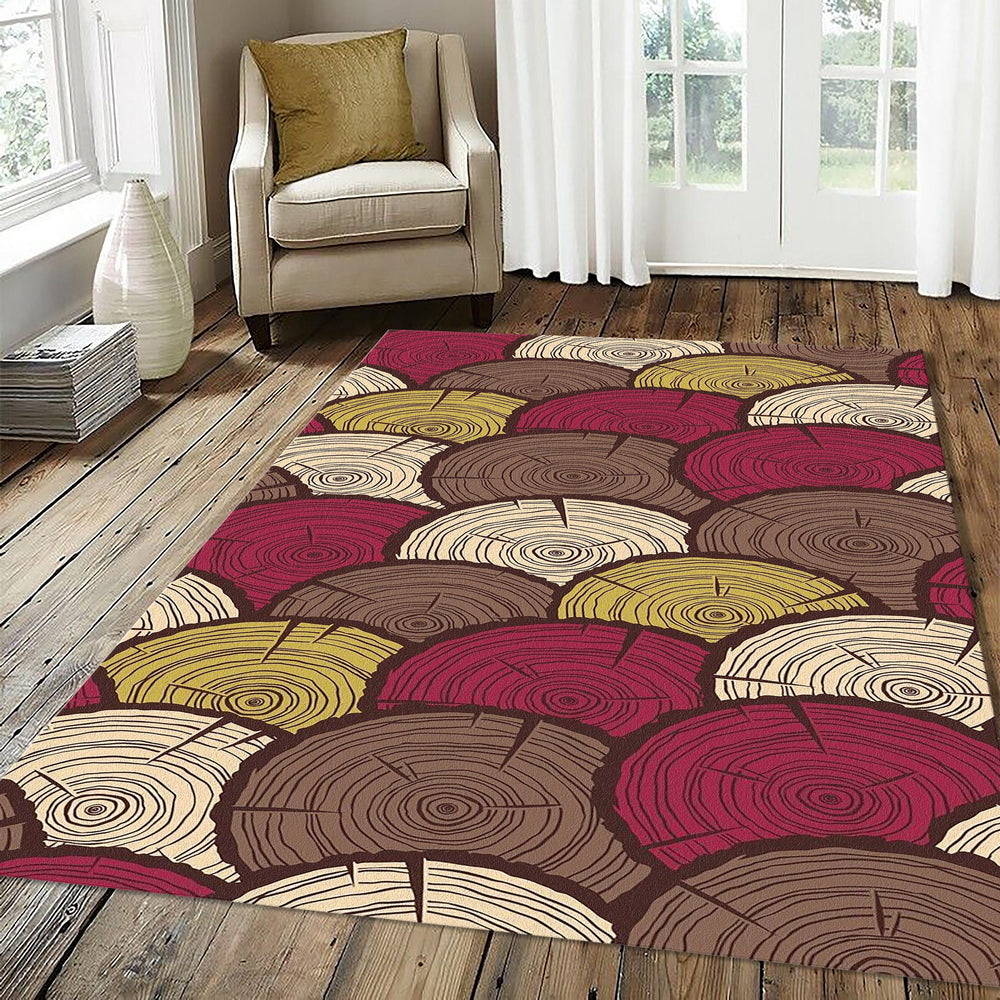 Stylized Wood Slice Rug Tree Ring Log Pile Rustic Cabin Decor