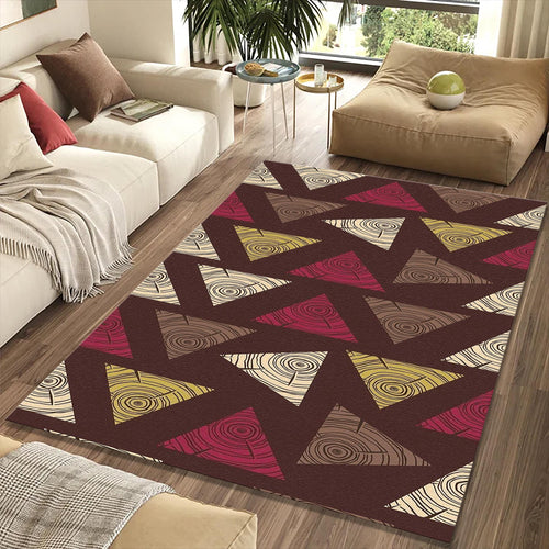 Geometric Wood Slice Triangle Rug Modern Rustic Tree Ring Pattern