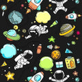 Cute Space Astronaut Doodle Rug Rocket Planets Kids Playroom