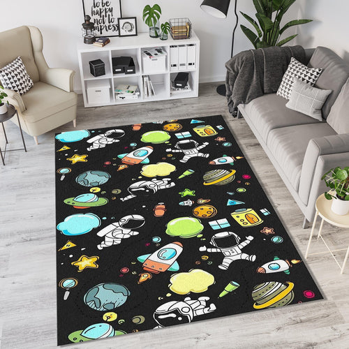 Cute Space Astronaut Doodle Rug Rocket Planets Kids Playroom