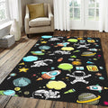 Cute Space Astronaut Doodle Rug Rocket Planets Kids Playroom