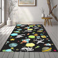 Cute Space Astronaut Doodle Rug Rocket Planets Kids Playroom