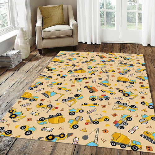 Cute Construction Vehicle Pattern Rug