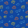 Cute Car Train Skateboard Doodle Rug