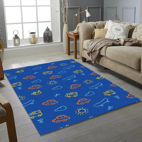 Cute Car Train Skateboard Doodle Rug