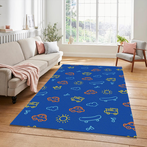 Cute Car Train Skateboard Doodle Rug