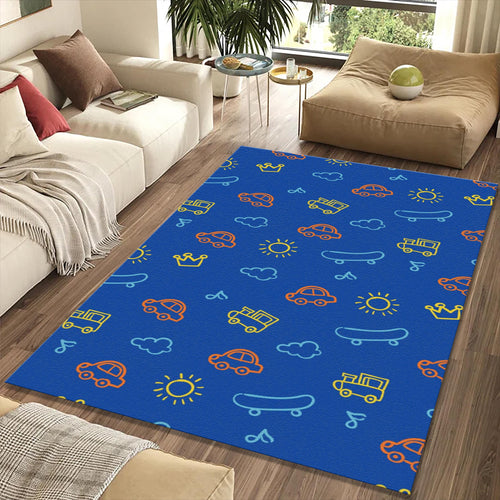 Cute Car Train Skateboard Doodle Rug