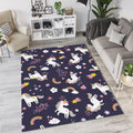 Cute Unicorn Rainbow Pattern Rug Magical Stars Girls Bedroom